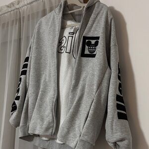 Walt Disney World Gray Zip-Up Hoodie with Black Graphics
